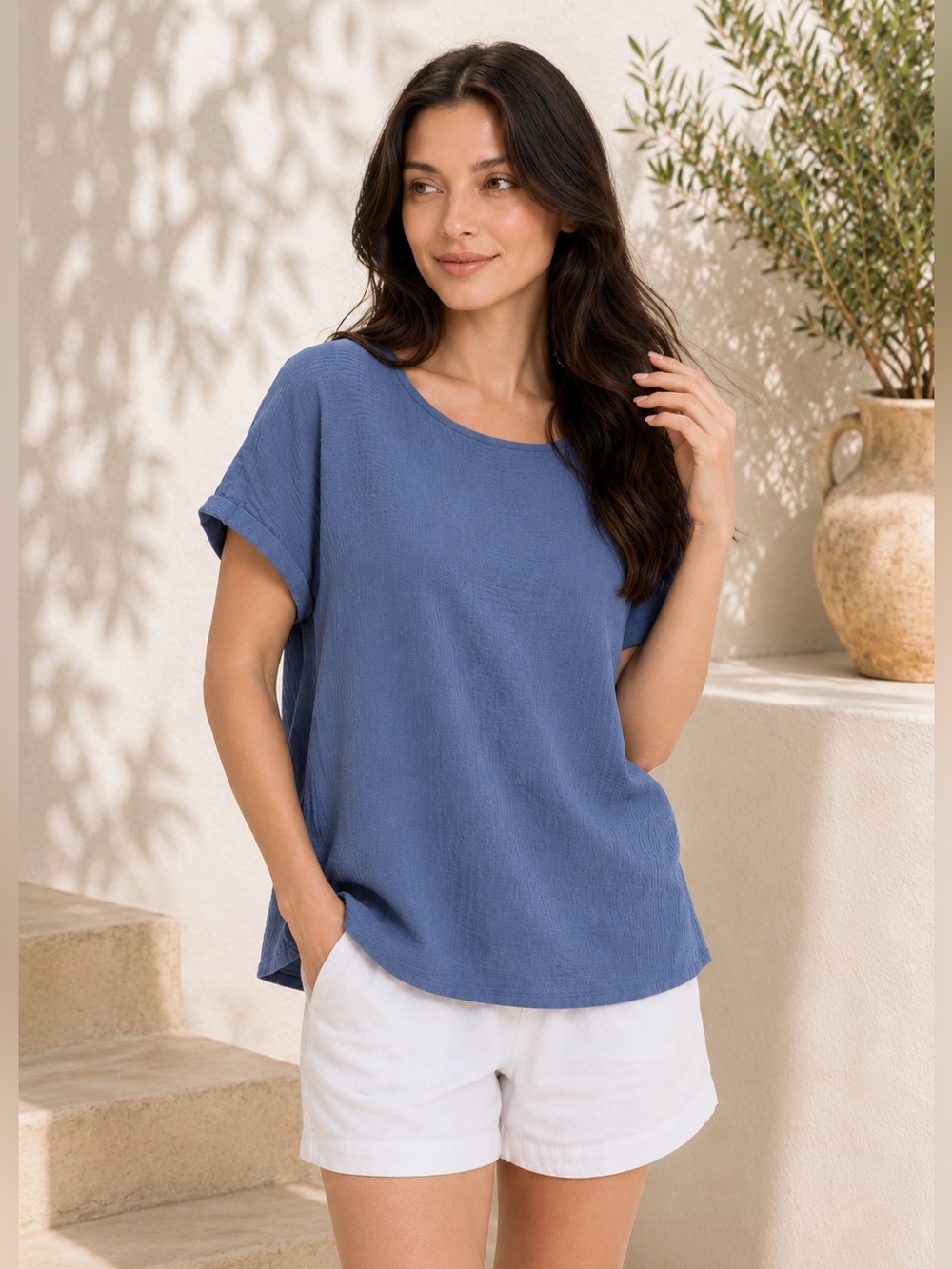 Cotton Linen Short Sleeve Shirt Size S
